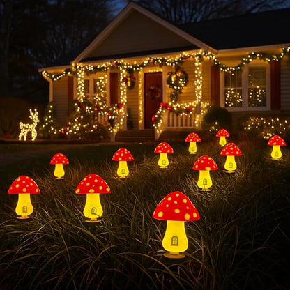 Yard/Garden Decorations, 4-Pack Yimmloome Ourdoor Warm-House Mushroom Solor LED Light for Garden Pathways, Patios, Flower Beds, or Balconies