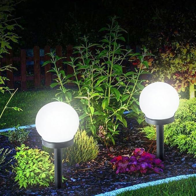 4pcs Solar Ball Bubble Shaped Lawn Lights White Glow Solar Pathway Lights Outdoor Garden LED Sphere Weatherproof Plug-in