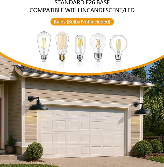 Large 20" Outdoor Gooseneck Barn Lights - Black Wall Mount, Weatherproof and Rustproof, Classic Farmhouse Style for Warehouse, Porch or Barn - 2 Pack
