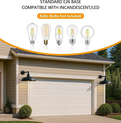 Large 20" Outdoor Gooseneck Barn Lights - Black Wall Mount, Weatherproof and Rustproof, Classic Farmhouse Style for Warehouse, Porch or Barn - 2 Pack