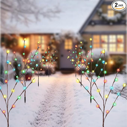 Retisee Garden Christmas Solar Lights - 2 Sets 8 Pcs LED Twig Stake Outdoor Decor - Solar Firefly Christmas Tree Light - 160 LED C6 Fairy Light for Lawn Pathway Xmas Yard Stake