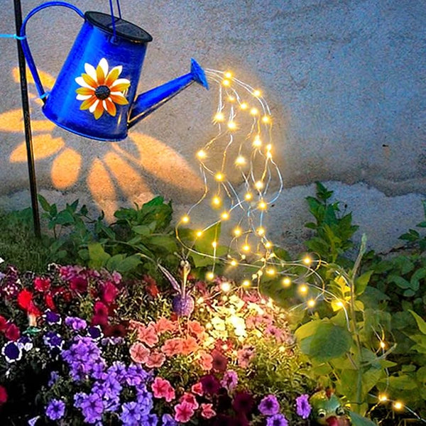 Blue Solar Watering Can with Light,Solar Powered Waterfall Lights 1 Pack 60 - Outdoor Lighting Accessory | Lumora
