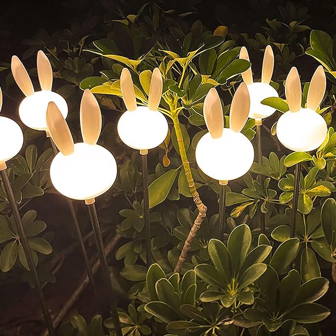 Easter Bunny Pathway Solar Lights Outdoor Easter Rabbits Solar Lights Spring Bunny Solar Yard Stake Light for Garden Patio Yard Pathway Lawn Decor