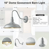 10in Dome Outdoor Gooseneck Barn Light Sliver Exterior Patio Wall Lantern Farmhouse Style Galvanized Outdoor Porch | Lumora