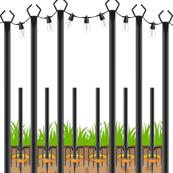 LETIANPAI 10Ft String Light Poles 4 Pack,Light Poles for Outside Lights,Outdoor with Fence Brackets Hanging | Lumora
