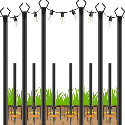 LETIANPAI 10Ft String Light Poles 4 Pack,Light Poles for Outside Lights,Outdoor with Fence Brackets Hanging Lights,Metal Stand Deck Patio Backyard (6 Pack 10FT)