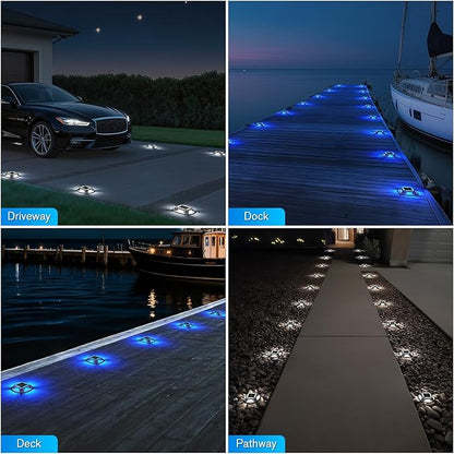 VOLISUN Solar Driveway Lights Dock Deck Lights 12 Pack,2 Colors in 1 Led IP67 Waterproof Outdoor Warning Step Lights for Driveway Sidewalk Pathway (White/Blue)