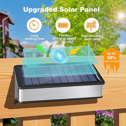 8 Pack Solar Fence Lights Outdoor RGB and 10 Colors Stainless Steel Dusk to Dawn Deck Light Bright Step Lights Waterproof Led Solar Outdoor Light for Backyard Stairs, Patio