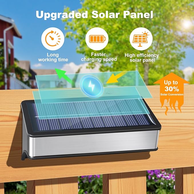 4 Pack Solar Fence Lights Outdoor RGB Color Changing and 10 Fix Colors Stainless Steel Waterproof Solar Lights LED Wall Lighting Decor Deck Light for Stairs Patio