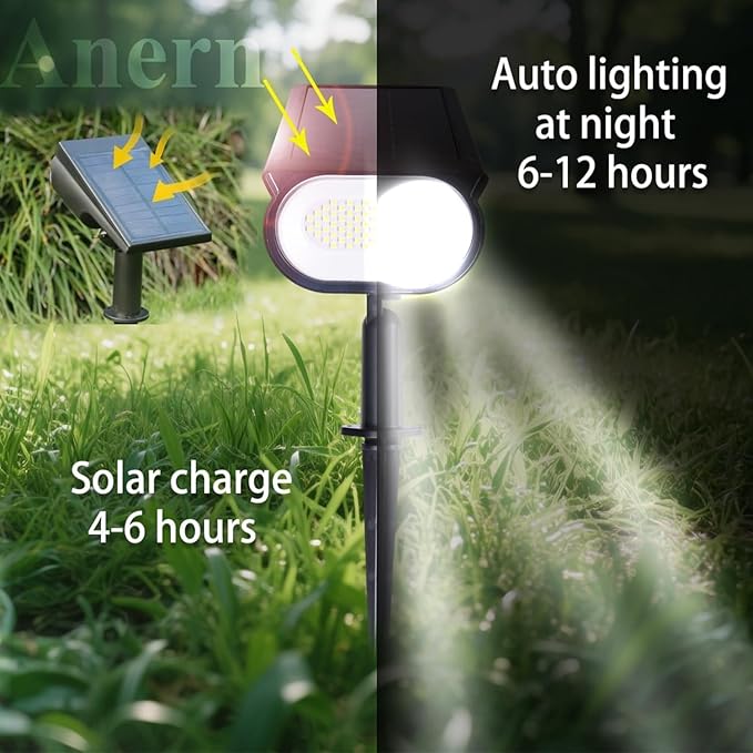 Anern Solar Lights Outdoor Waterproof IP68, 52 LED 2 Lighting Modes Solar Spot Lights Outdoor Yard Garden Landscape | Lumora