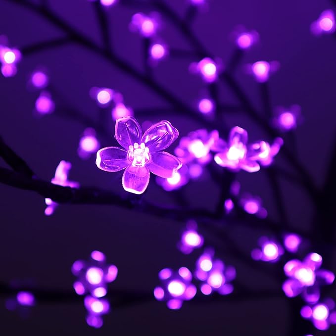 FUCHSUN 6 FT 200 LED Solar Cherry Blossom Tree Light, Lighted Garden Tree Outdoor Pathway Lights for Patio Yard Wedding Festival Home Christmas Decoration (Purple)