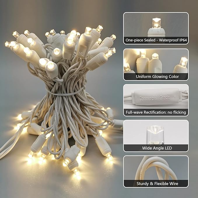 Christmas Lights 50 LED 17FT Commercial Mini LED String Lights, 120V UL, White Wire Xmas Lights for Indoor & | Lumora
