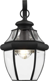 Livex Lighting 2151-04 Monterey 1 Light Outdoor Black Finish Solid Brass Wall Lantern with Clear Beveled Glass, 13" | Lumora