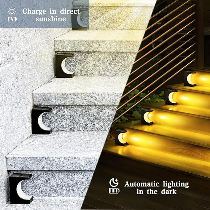 Solar Step Lights 6 Pack, Stair Lights Outdoor Waterproof, LED Step for Outside, Outdoor Solar Powered Step Lighting for Patio Decor, Deck, Porch, Front Door, Walkway (Warm White)