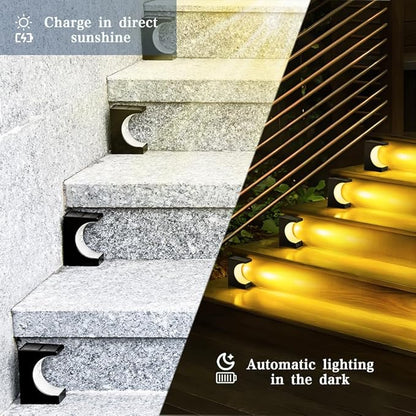 Solar Step Lights 8 Pack, Stair Lights Outdoor Waterproof, LED Step for Outside, Outdoor Solar Powered Step Lighting for Patio Decor, Deck, Porch, Front Door, Walkway (Warm White)