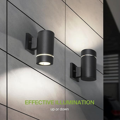 ASD 1 Light LED Indoor & Outdoor Wall Light Fixture | 9W 580LM 3000K-5000K 100-277V Cylinder Up Down Lights | Dimmable Waterproof Exterior Wall Sconce | Front Door, Porch, Patio | Ringed Black, ETL
