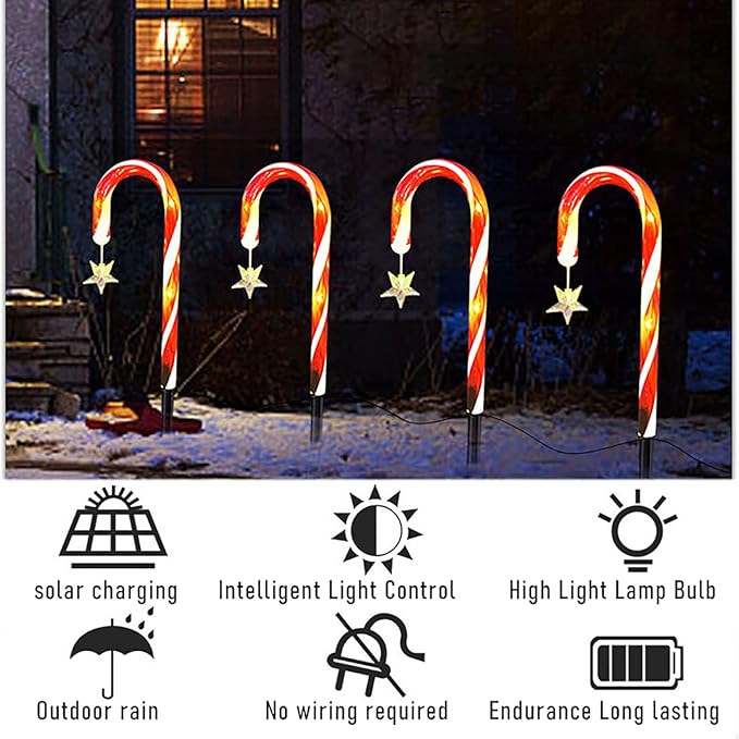 MIOBER Solar Outdoor Snowflake Cane Lights, IP65 Waterproof Solar Pathway Lights, Landscape Lighting Solar Garden Lights for Christmas Outside Yard Pathway Backyard,5 PCS