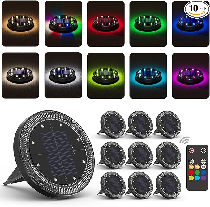 Color Changing Solar Ground Lights with 33ft Long Distance Remote Control - Flat Solar Lights Outdoor Waterproof | Lumora