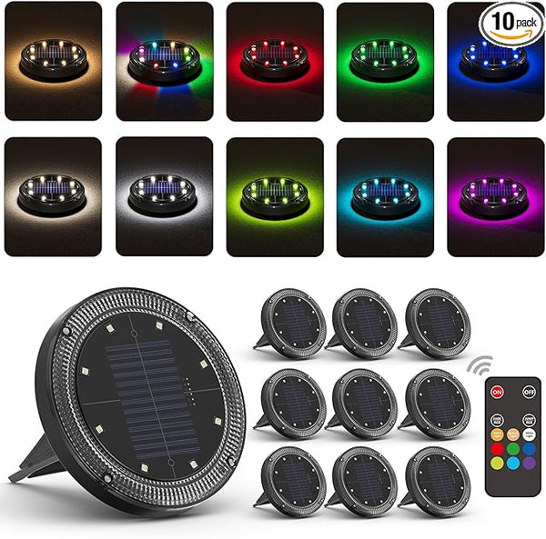 Color Changing Solar Ground Lights with 33ft Long Distance Remote Control - Flat Solar Lights Outdoor Waterproof | Lumora