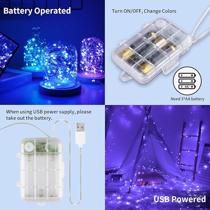 66ft 200LED Fairy Lights Battery Operated, 2 Pack 33ft 16 Color Changing String Lights with Remote Timer, RGB Waterproof Twinkle Light for Indoor Outdoor Bedoom Garden Yard Décor