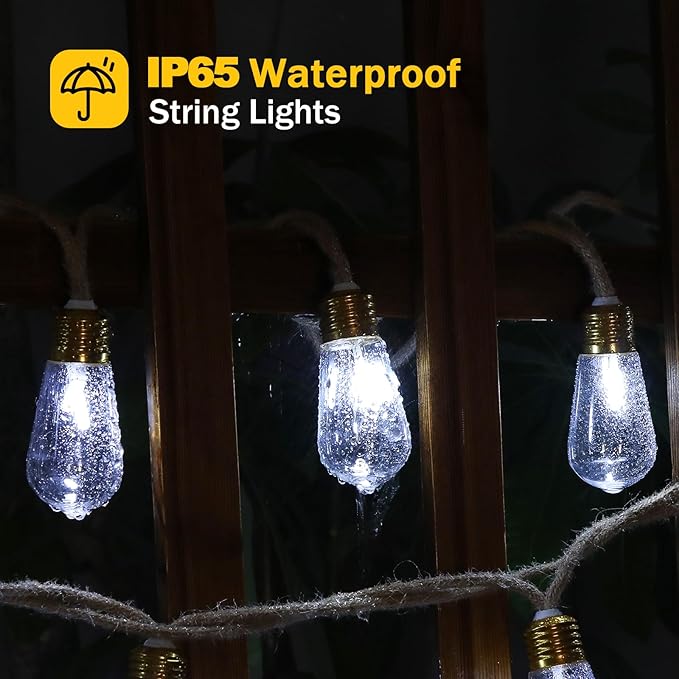 (New) Outdoor String Lights, 24FT 20 LED Bulbs Shatterproof Patio String Lights, IP65 Waterproof 8 Light Modes | Lumora