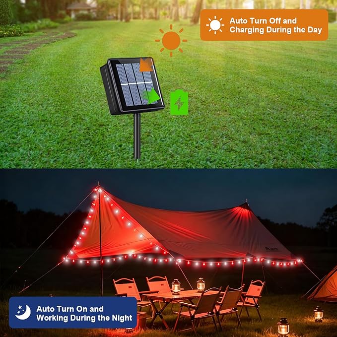 QITONG 2 Pack Red and White Solar String Lights, Each 66ft 200 LED Solar Christmas Lights Outdoor Waterproof, 8 | Lumora