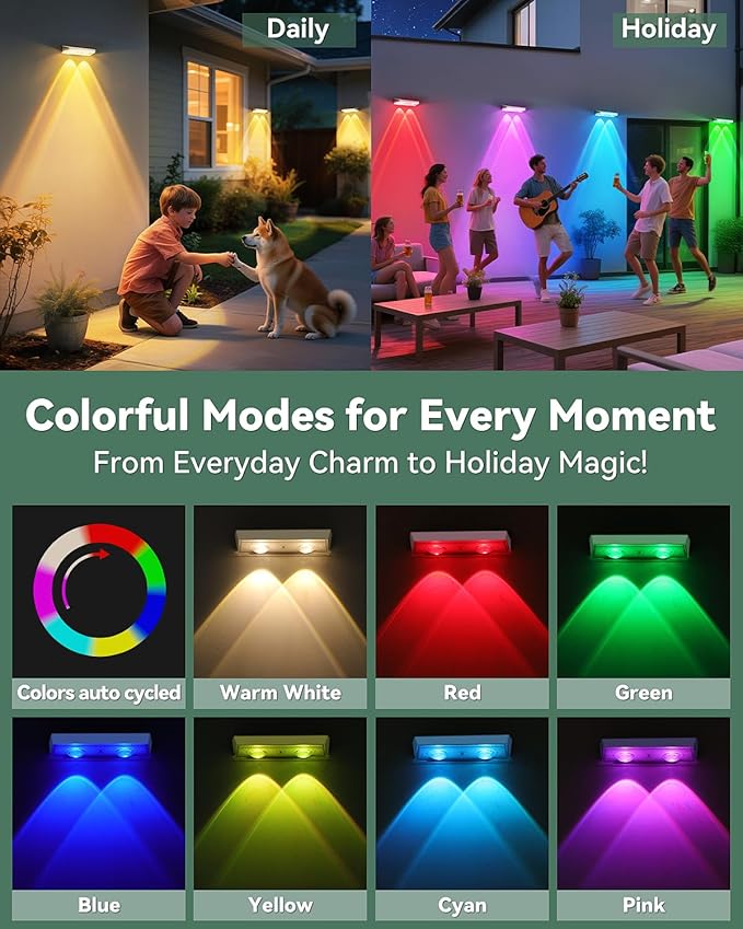 Fence Lights Solar Powered 20 Pack, 7 Fixed Colors & Color Changing Solar Fence Lights Outdoor, IP65 Waterproof Backyard Decoration for Patio, Deck, Pool, Step