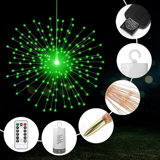 2 Pack Starburst Sphere Lights,200 LLED Firework Lights, 8 Modes Dimmable Remote Control Waterproof Hanging Fairy Light, Copper Wire Light for Patio Parties Christmas (Green)