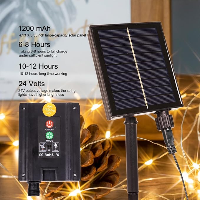 Solar String Lights for Outside,200FT 600 LEDs Solar Fairy Lights,Waterproof 8 Modes Button Outdoor String Light for Patio Garden Backyard Tree Wedding Christmas,Silver Wire,Warm White