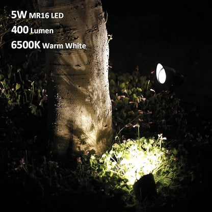 GOODSMANN Low Voltage Spotlights 12V AC Black Landscape Lighting Kit 8PK 5W LED 6500K Spot Lights Outdoor Hardwired Replaceable LED 400 Lumen Floodlights with Connectors and Metal Stakes