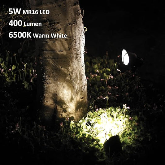 GOODSMANN Low Voltage Spotlight 12V AC Landscape Lighting 5W LED 6500K Spot Light Outdoor Hardwired Replaceable LED 400 Lumen Floodlight with Connector and Metal Stake for Garden Pathway Driveway