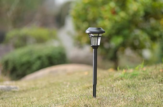 6-Pack Solar Path Lights, Matte Black, Durable Plastic, Amorphous Solar Panel, Warm White LED, Auto On/Off, Tool-Free Installation, IP45 Waterproof Outdoor Landscape Lights [W58340]