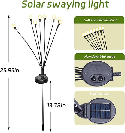 6 Packs Solar Firefly Lights, 48 LED Warm Solar Walkway Lights Outdoor, Waterproof Swaying Light Garden Decor with 2 Modes, Lawn Light for Front Yard Backyard Yard and Pathway