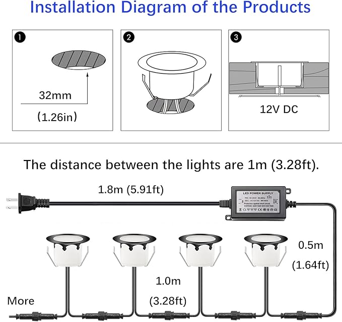 LED Outdoor Deck Lights with Photocell, Φ1.77in Warm White 10 Pack Black, Low Voltage 12V DC IP67 Waterproof, Electric Wired Recessed Stair Step Riser Landscape Lighting for Outside Floor Yard