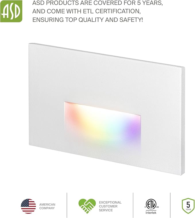 ASD LED Recessed Step Light Fixture, Outdoor & Indoor Stair Tread Lighting | RGBW, Smart, Waterproof, ETL Listed | | Lumora