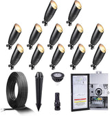 Gardenreet Black Brass Landscape Lighting Kit (12-Pack Spotlights) with 300W Low Voltage Transformer and Mechanical | Lumora