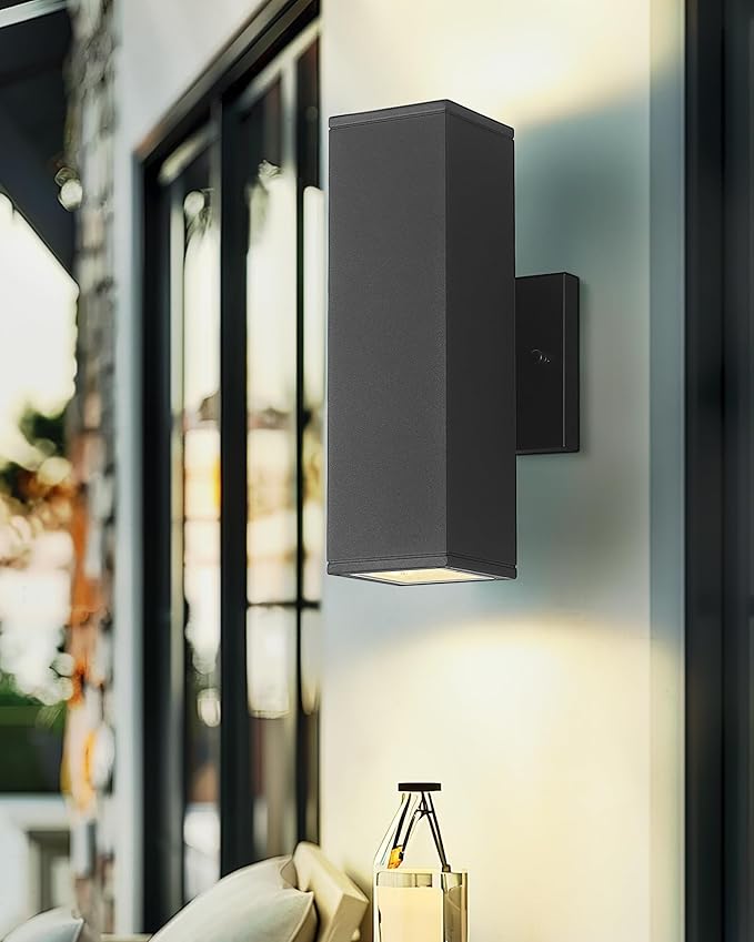 Ken & Ricky Outdoor Wall Light Fixture,Exterior Lighting Fixtures,Modern Sconce Lights for Porch Patio Garage Front Door (Black,Square,No Sensor,1PK)