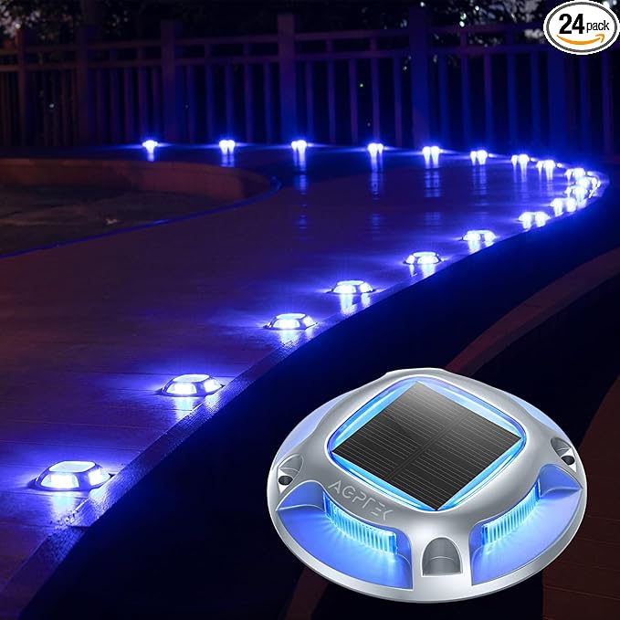 AGPTEK Solar Driveway Lights Outdoor 24 Pack, 2 Color Modes LED Deck Dock Marine Waterproof Security Marker Lights | Lumora