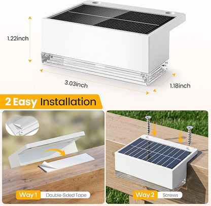 Solar Deck Lights 12 Pack, 3 Color Modes Soft Warm/Natural/Cool Glow, IP65 Waterproof Step Lights for Outdoor Ambiance, Solar Lights for Fence, Deck, Railing, Patio & Backyard Decor (White)