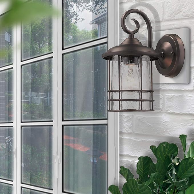 MICSIU 2-Pack Oil Rubbed Bronze Outdoor Light Fixtures Wall Mount, 9.8" Exterior Wall Sconces with Clear Seedy Glass, Waterproof Porch Lights for House, Garage, Patio, E26 Base