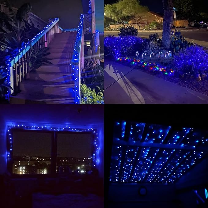 QITONG 2 Pack Blue Solar Christmas Lights, Each 66ft 200 LED String Lights Outdoor Waterproof, 8 Modes Green Wire | Lumora