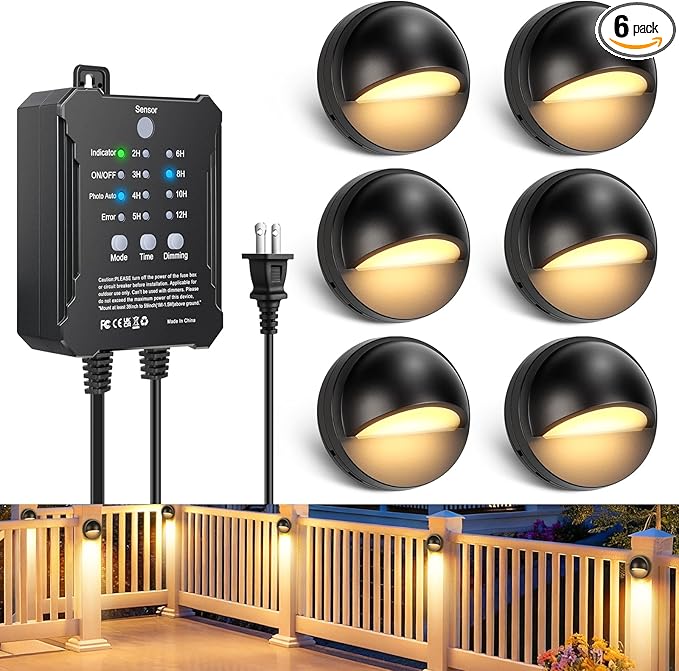 Low Voltage LED Deck Lights Kit with Transformer Timer, Dusk-to-Dawn Outdoor Step Lights Waterproof IP67, Warm | Lumora