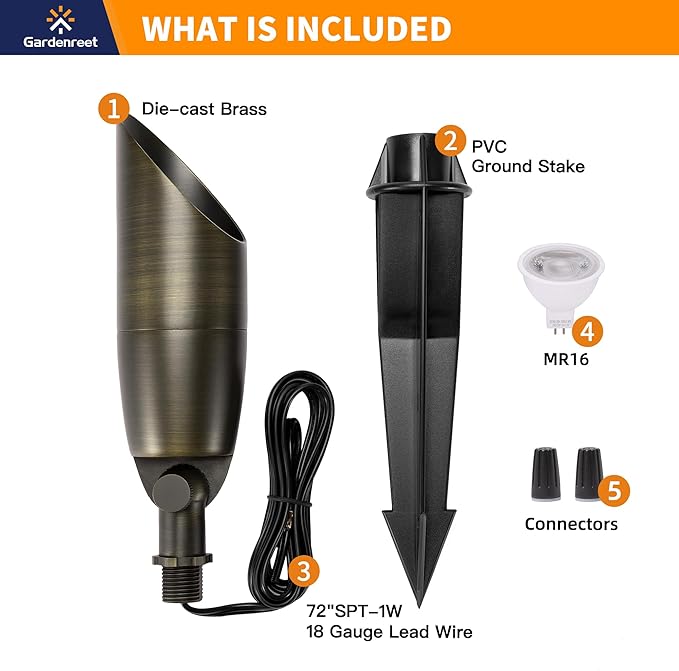 Gardenreet All Brass Landscape Lighting - LED Low Voltage Spotlights Outdoor, 12V Wired Uplights, Spot Lights | Lumora