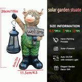 Solar Garden Decor Statues: Handmade Resin Statue with LED Light,Highland Cow Figurine Outdoor Garden Decor Unique | Lumora