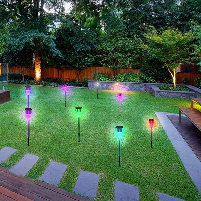 Solar Outdoor Lights, 5W LED Pathway Lights Solar Powered, Stainless Steel Waterproof Solar Garden Lights Decoration for Garden Patio and Walkway (24PCS, Seven Color)