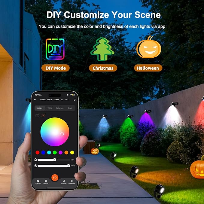 Smart RGBW Landscape Lights, 8 Pack Low Voltage Landscape Lighting with APP & Remote Control, IP65 Waterproof and | Lumora