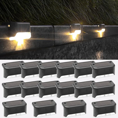 Fohil 16 Pack Solar Fence Lights Outdoor, Solar Step Lights LED Waterproof Patio Decor Solar Powered Deck Light for Outdoor Stairs, Step, Fence, Yard, Backyard, and Pathway(Warm White)
