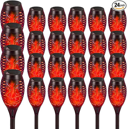 Solar Flashlight Light with Flickering Flame, Multi-Piece Outdoor Solar Lights, Outdoor Waterproof Solar Garden Lights for Decorative Paths, Patio and Deck Outdoor Lighting（Red (24)