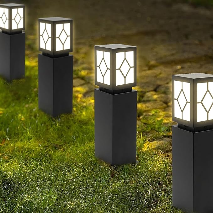 2Pack Landscape Path Lights 24" IP65 Waterproof Bollard Lights, Heavy Duty Steel Stable Widened Base E27 Lamp Holder, Modern Outdoor Path Lights Bollard for Lawn, Patio, Courtyard, Driveway, Lozenge