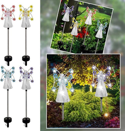 Angel Solar Lights, 2 Pack, LED Garden Outdoor Decoration, Blue, Stainless Steel and Plastic, 7 White LEDs, Waterproof IP44, Solar Powered